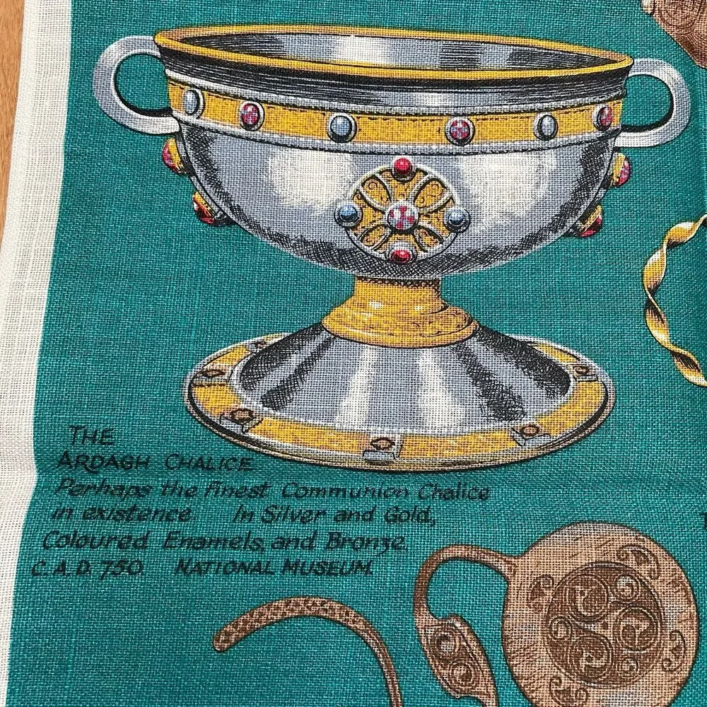 Vintage Decorative Irish Pure Linen Tea Towel Ireland's Treasures & Artifacts